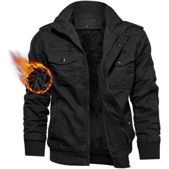 Men's Winter Jacket-Fleece Cotton Military Coat Thicken Casual Cargo Bomber